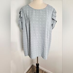SHEIN Light Grayish Blue Swiss Dot Ruffle Sleeve Blouse, Size 3X